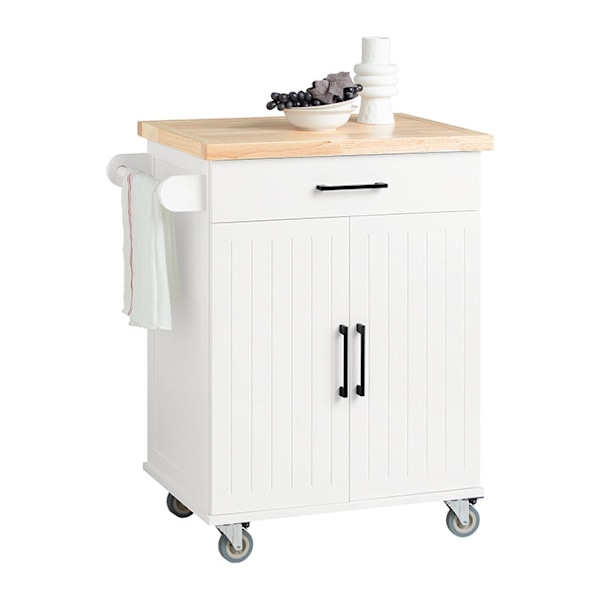 Rootz köksvagn - Serveringsvagn - Mobil köksö - Reptålig topp av gummiträ - Justerbara hyllor - Lätt rörlighet med låsbara hjul - 74,5 cm x 91 cm x 45