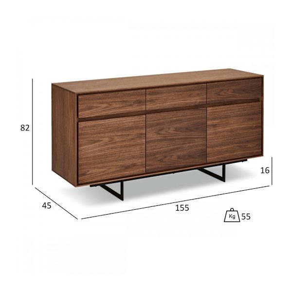 Rootz-sekki - Säilytyskaappi - Buffetpöytä - Runsaasti säilytystilaa, Pehmeä sulkeminen, Laadukkaat materiaalit - 155cm x 45cm x 82cm - Pähkinäviimeis