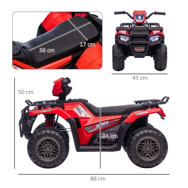 Rootz Elektrisk Quad til børn - Max. 4 Km/t - Fra 3 år - LED Forlygte - Musikforbindelse - Sort + Rød - 88 x 45 x 50 cm