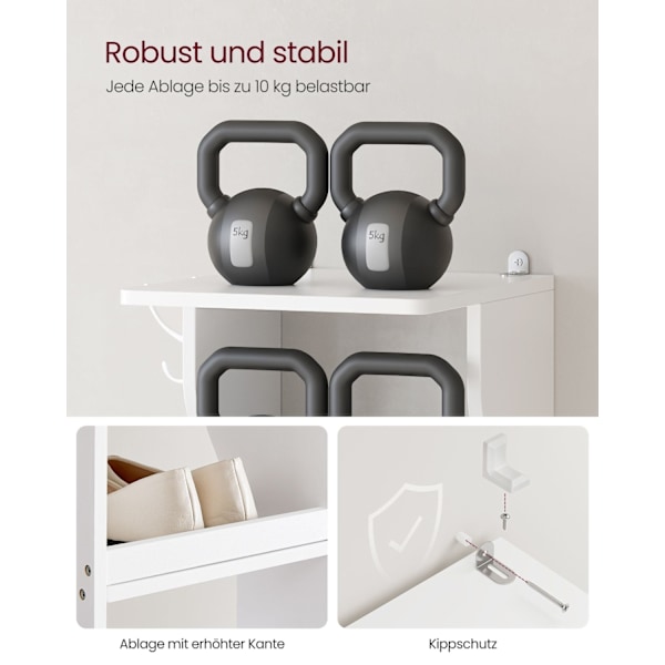 Rootz spånplade skostativ - Hvid skoholder - Opbevaringsstativ - Robust konstruktion - Nem montering - Pladsbesparende - 30 cm x 26,4 cm x 110,4 cm