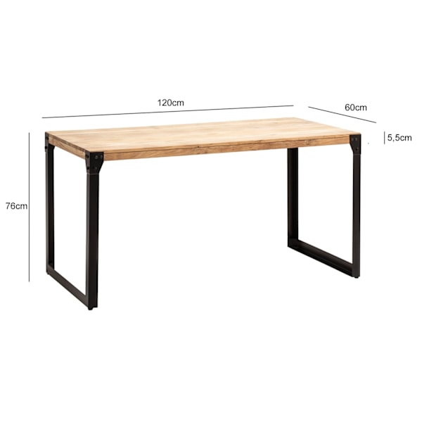 Rootz Industrial Ruokapöytä - Massiivinen suorakulmiopöytä - Käsintehty puu - Suojainen lakki - 120 cm x 60 cm x 76 cm