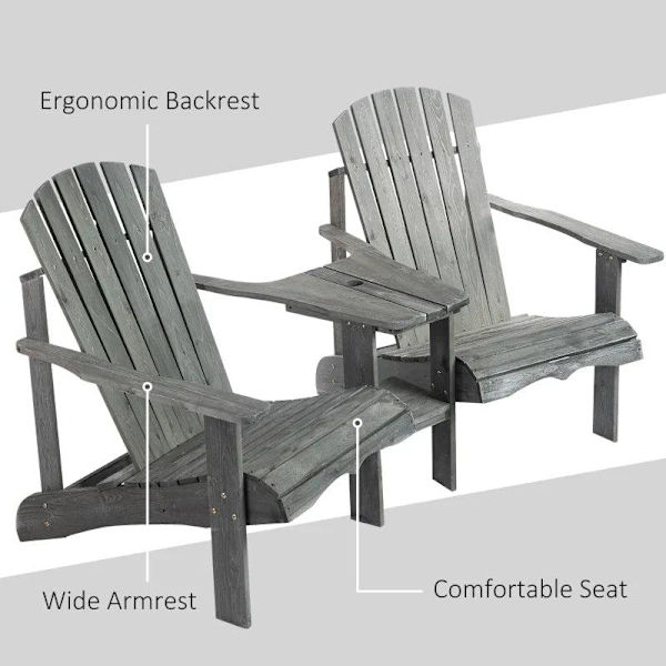 Rootz Adirondack stolesæt - Havestolebord - Havestol - Havemøbler - Træ - Grå - 178 x 87 x 92 cm
