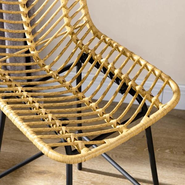 Rootz sæt med 2 barstole - Boho Design - PE Rattan - Inklusiv fodstøtte - Moderne barstole - Gul + Sort - 42,5 cm x 52 cm x 102 cm