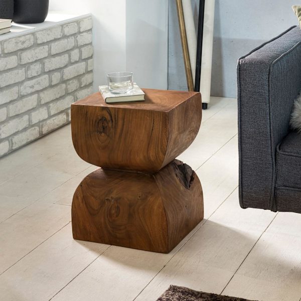 Rootz sidebord WL1.562 Sheesham massivt træ 30x45x30cm Rustikt dekorativt bord - Blomsterbord Lille træbord - Sofa-tillægsbord Brun- Lille ægte træbor