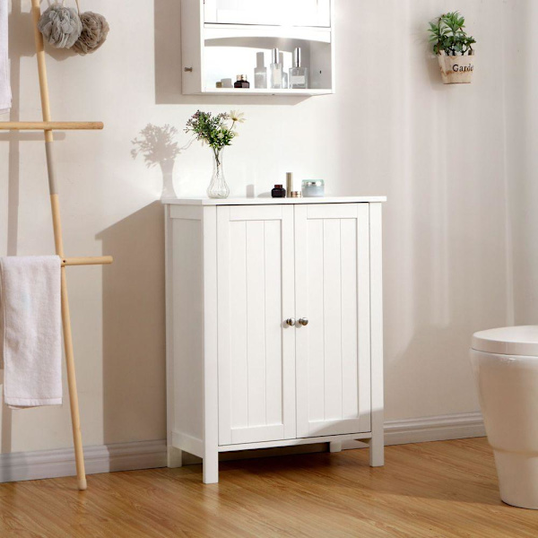 Rootz Badrumsskåp - Sminkskåp - Badrumsförvaringsskåp - Golvstående badrumsskåp - Hörnbadrumsskåp - Med dubbeldörr - Vit - 60 x 80 x 30 cm (B x H x D)