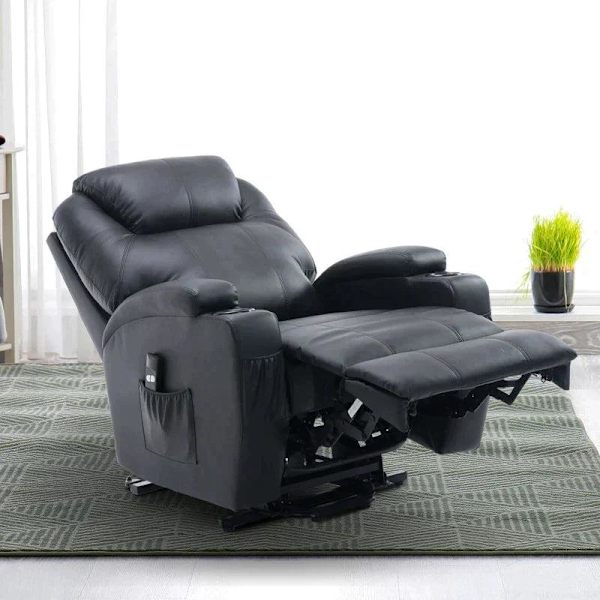 Rootz ståstol - TV-lænestol - Hvilestol - Justerbar vinkel - Fjernbetjening - Imiteret læder - Metalstel - Sort - 84 x 92 x 109 cm