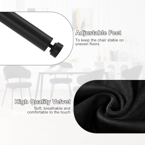 Rootz spisestuestol - Velvet spisestuestol - polstret stol - Ergonomisk ryglæn - 54cm x 83,5cm x 52cm, 1 par