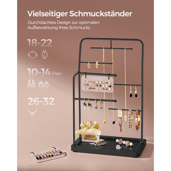 Rootz smykkestativ - Øreringeholder - Armbåndsskærm - Stål og fløjl - 13 cm x 21,5 cm x 33,7 cm - Organizer Kit