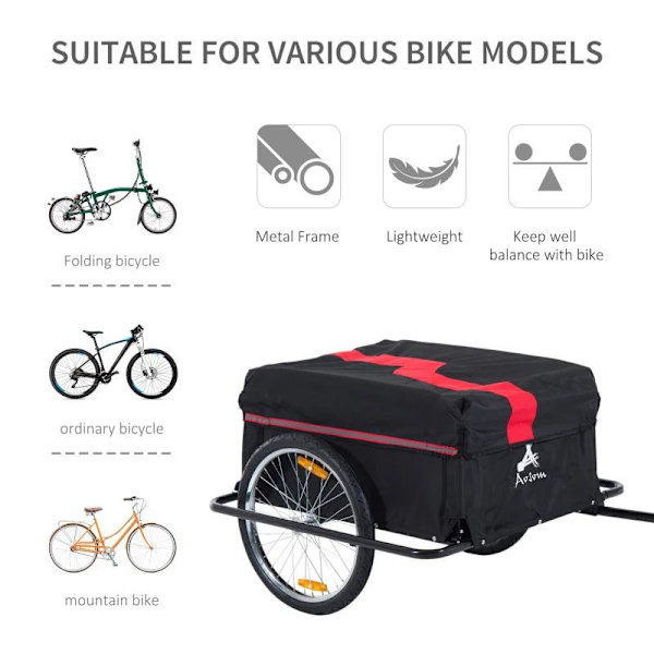 Rootz transporttrailere til cykler - rød, sort - stof, stål - 55,12 cm x 34,65 cm x 23,62 cm