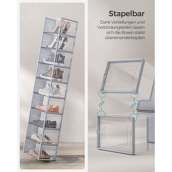 Rootz 18-pack skokartong - Förvaringsbehållare - Klara plastkorgar - Stapelbar - PP-material - ABS-ram - 35 cm x 25,2 cm x 19 cm