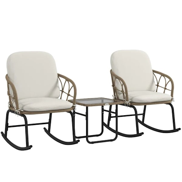 Rootz Gyngestolssæt - Havemøbler - Bistrosæt - Boho Style - PE Rattan - Vejrbestandig - Creme - 63W x 82D x 75H cm