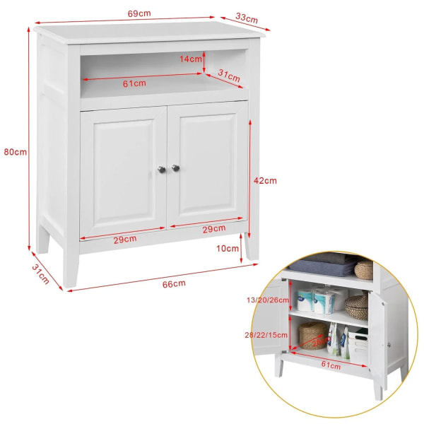 Rootz White Badeværelsesopbevaring - Skab Opbevaring Skab Badeværelseshylde - B69 x D33 x H80cm