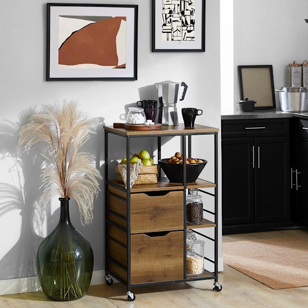 Rootz köksvagn - Serveringsvagn - Multifunktionsskåp - 3 hyllor, 3 stora lådor, mobil med bromsar - 53cm x 89cm x 37cm