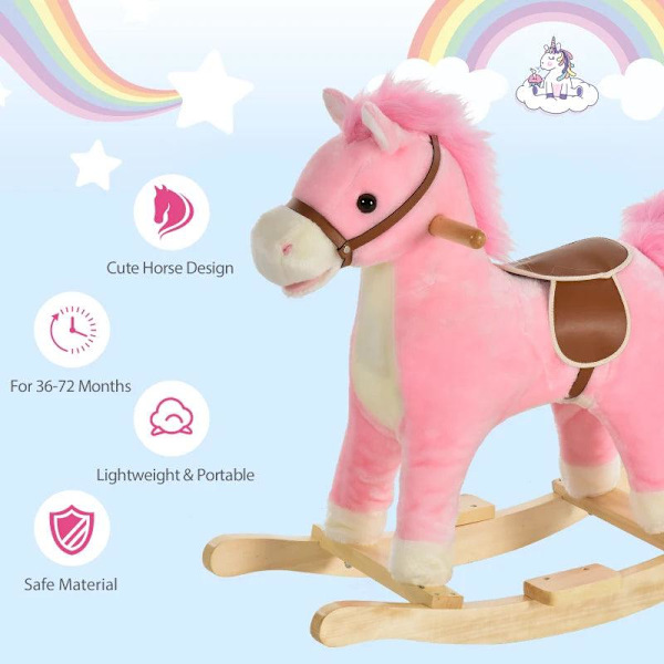 Rootz Children Gyngehest - Pink - Plys, træ, stål - 25,59 cm x 12,79 cm x 24,01 cm