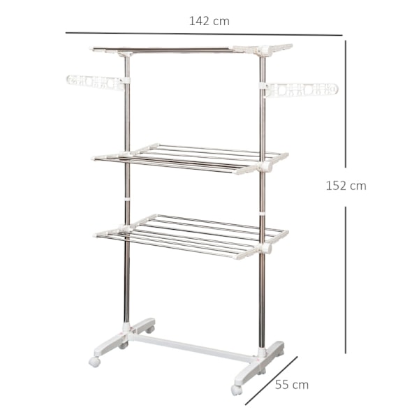 Rootz 3-lags foldbar mobil tøjlufter - Tørretumbler - Tørrestativ - Maksimal alsidighed - Pladsbesparende design - Nem mobilitet - 142L x 55W x 152H c