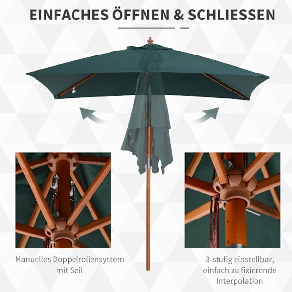 Rootz Foldbar Haveparaply - Strandparasol - Justerbar parasol - Robust grantræ - UV-resistent polyester - 200 x 150 x 235 cm