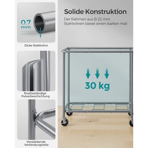 Rootz Laundry Basket 3 Lokero 200L - Pyörillä varustettu este - Järjestäjälaatikko - Oxford-kangas - 91cm x 39cm x 81cm