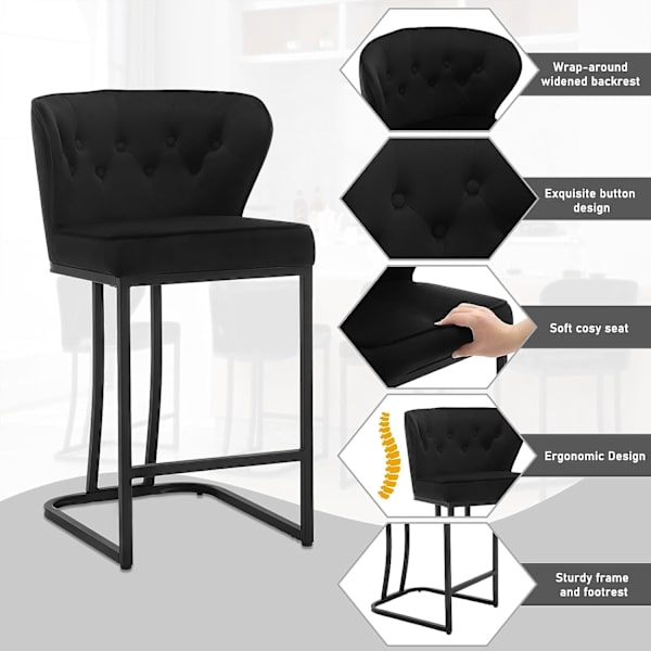 Rootz Velvet -baarijakkara - Työpöytäjakkara - Keittiötuoli - Mukavat istuimet - Kestävä ja vakaa - Ergonominen muotoilu - 49 cm x 85 cm x 48,5 cm