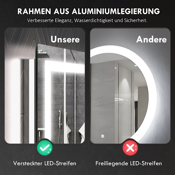 Rootz LED-badrumsspegel - Väggmonterad sminkspegel - Sminkspegel - Justerbar belysning - Anti-dimteknik - 80cm x 60cm x 4cm