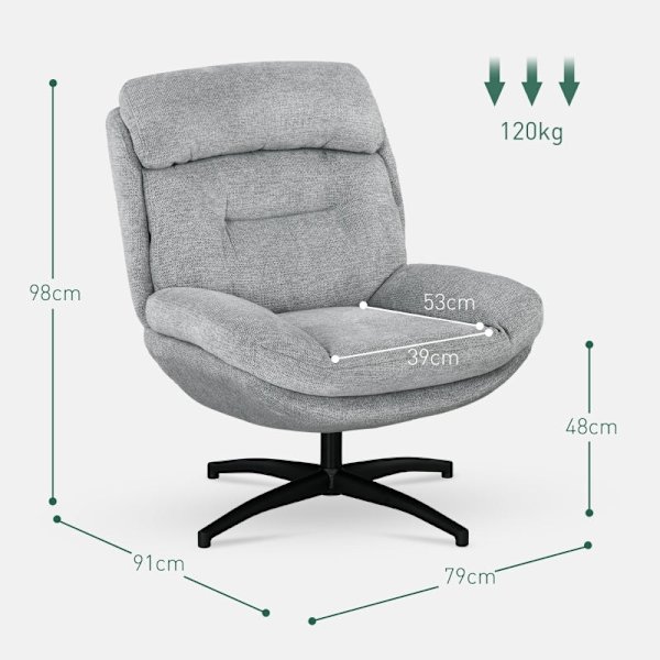 Rootz Swivel Lounge Chair - Accent Chair - Roterende Lænestol - Chenille stof - Integreret sæde og armlæn - 79 cm x 91 cm x 98 cm
