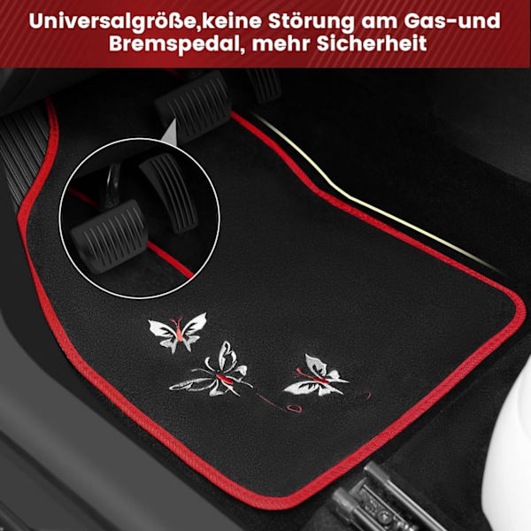 Rootz Universal gulvmåtter til biler - Skridsikret biltæppe - Sommerfuglebroderimønster - Vandafvisende - 43 cm x 66 cm & 41 cm x 30 cm