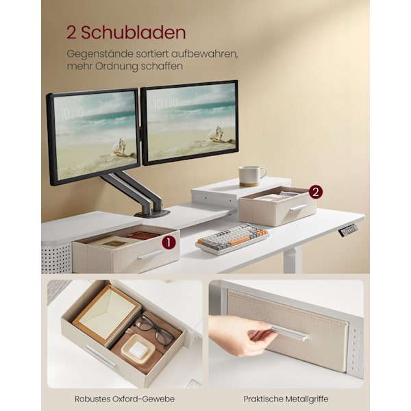 Rootz Cloud White Desk - Työpöytä - Kirjoituspöytä - Lastulevy - Teräsrunko - Oxford-kangas - Säädettävä korkeus - Säilytyskoukut - Helppo koota - 60c