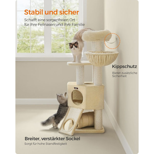 Rootz Cat Tree Tower - Kissakiipeilijä - Raaputustolppa - Lastulevyrakenne - Pehmopinnoite - Sisalköysi - 50cm x 50cm x 141cm