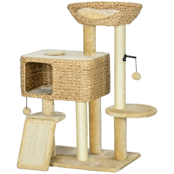 Rootz PawHut Kattekradsestolpe - Kattetræ - Kattelegeplads - Sisal tovsøjler - Hyggelige afslapningssteder - Staldkonstruktion - 60 cm x 40 cm x 98 cm