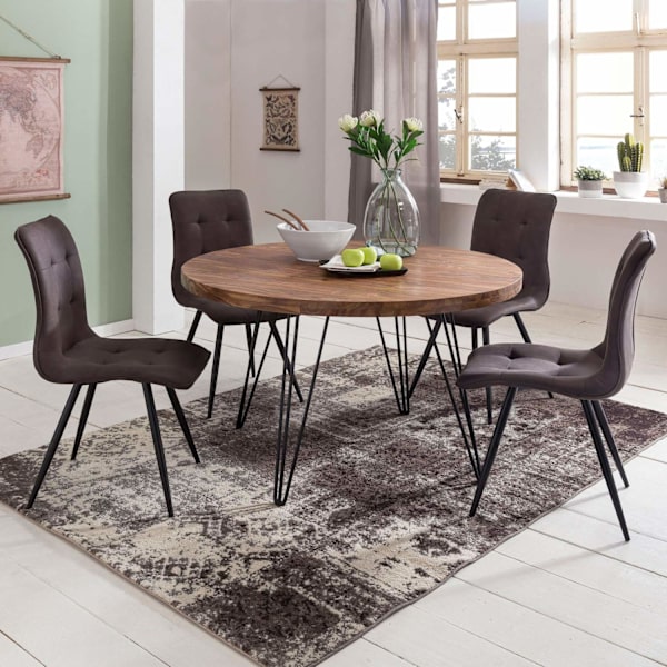 Rootz Design ruokapöytä pyöreä Ø 120 x 78 cm Sheesham massiivipuu - Maalaistalon ruokapöytä ruskea - Ruokapöytä Keittiön pöytä 4 hengelle