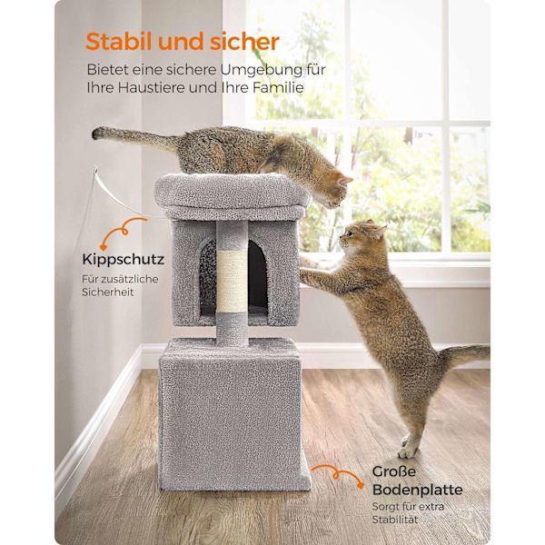 Rootz Cat Skrapstolpe - Kattträd - Skrapare - Spånskiva - Plysch - Sisal - Förhindrar tippning - Enkel montering - Ljusgrå - 40cm x 30cm x 67cm