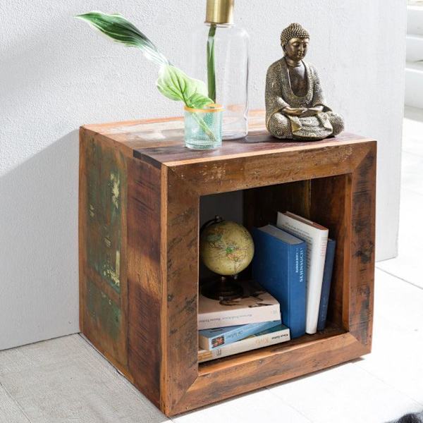 Rootz Sidobord Shabby-Chic Recycling Mango massivt träbord brun Litet bord 45x45x35cm Design Cube