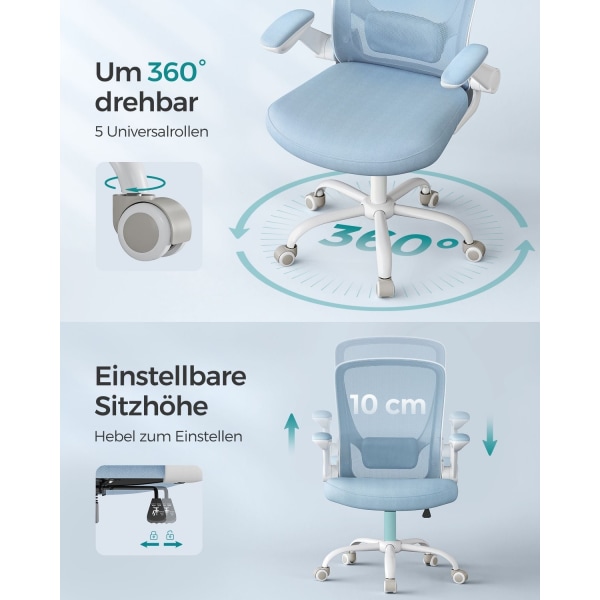 Rootz Mist Blue Ergonomisk kontorsstol - Skrivbordsstol - Snurrstol - Plastskum Nylonstål - Justerbar höjd - Svankstöd - Material som andas - 64cm x 6