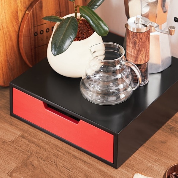 Rootz Tea & Coffee -järjestäjä - Laatikko - Kapselin annostelija - Vahva ja kestävä - 30x9x31cm - Vintage Style MDF & Bamboo