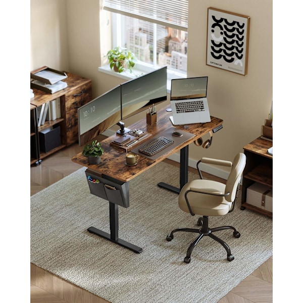 Rootz elektrisk stående skrivebord - Justerbart skrivebord - Sit Stand-skrivebord - Pladsbesparende design - 60 cm x 140 cm x (72-120) cm - Spånplade