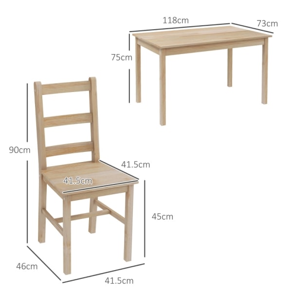 Rootz 5-delad matbordsset - Matsalsmöbler - Matsalsset i furu - Utrymmesbesparande design - Högkvalitativa material - Golvskydd - Bord: 118L x 73W x 7