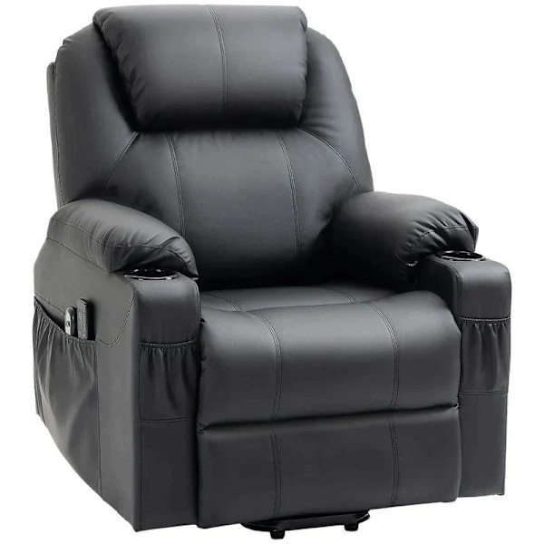 Rootz Electric Stand-Up Chair - Massagestol - Tv-stol - Skråtstillet ryglæn - 8 massagetilstande - Elegant imiteret læder - Sort - 88 x 92 x 106 cm