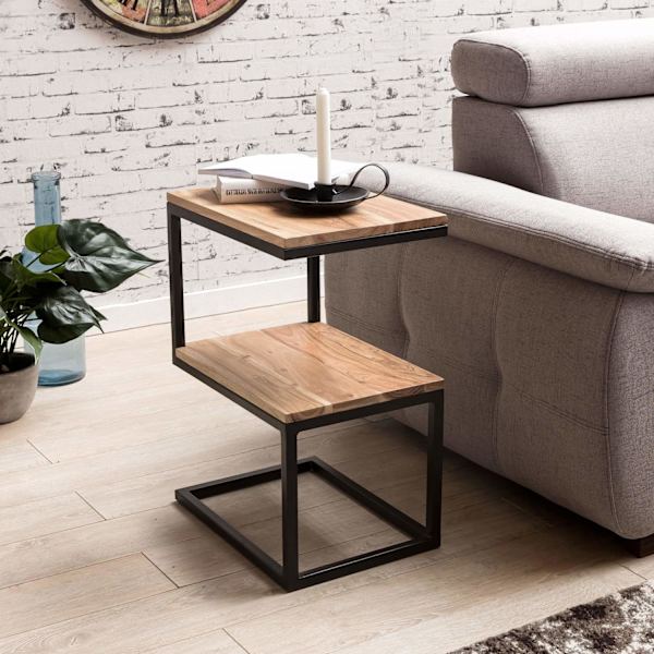 Rootz sidebord S-form massiv træ akacie - metal 45 x 60 x 30 cm - Design Stuebord Landlig stil - Anstellisch opbevaringsbord firkantet