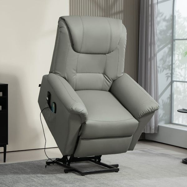 Rootz Elektrisk TV-stol med stigare - Massagefåtölj - Värmefunktion - Ståhjälp - Imiterat läder - 93cm x 95cm x 106cm