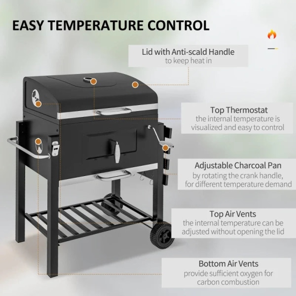 Rootz-hiiligrilli - BBQ-savustin - 1 hylly - 1 pyyheteline - 2 grilliritilä - Hienostunut muotoilu - Ruostumaton teräs + metalli - Musta - 113cm x 65c