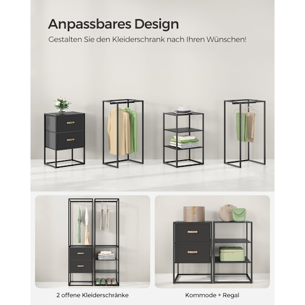 Rootz garderobeopbevaringsopbevaring - Skabearrangør - Stor kapacitet - Stål & MDF - 40 cm x (150-180 cm) x 180 cm