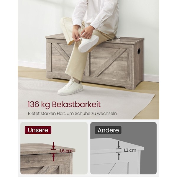 Rootz skobænk med opbevaring - Entrébænk - Skostativ - Spånplademateriale - 40 cm x 100 cm x 46 cm - Greige marmoreret - 136 kg bæreevne
