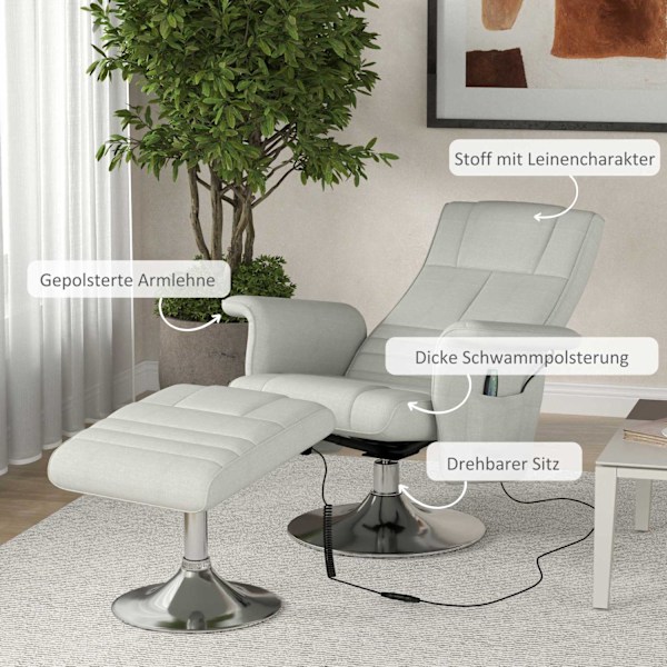 Rootz -massagestol med afføring - hvilestol - afslapningsstol - 8 -punkts vibration - 78 cm x 95 cm x 88 cm
