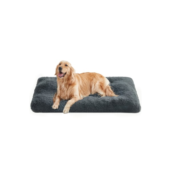 Rootz mørkegrå hundeseng - kæledyrsmåtte - polstret seng - PV plysmateriale - PP-fyld - gummiknopper stof - 122 cm x 74 cm - 10 cm tykkelse - letvægts