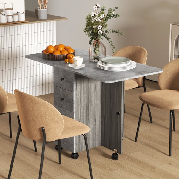 ROTZ Folding Kitchen Table - Compapible Dining Table - Space -Bavare Table - 2 fällbara toppar, 2 lådor, skåp - 120x60x76,5 cm - Grå