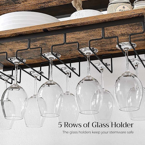 Rootz vinreol med glasholdere - vinholder - flaskereol - stående - industriel - brun og sort - 66 x 30 x 100 cm