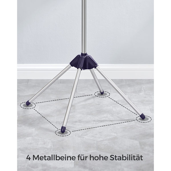 Rootz bærbart vaskestativ i blå-sølv - Rustfrit stålstativ - Plastfoldbart stativ - Letvægts - Kompakt - Nem montering - 65 cm x 65 cm x 150 cm (Ufold