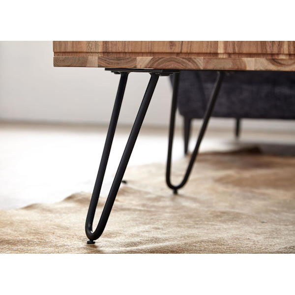 Rootz sofabord 60x40x60 cm akacie massivt træ - metal design sofabord kantet - Træbord med opbevaringsplads - Sofabord træ firkantet brun
