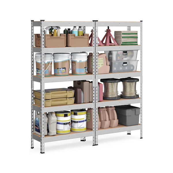 Rootz 2 Set Heavy Dut -hylly - tukeva säilytysyksikkö - teollisuushyllyt - Max -kuorma 875 kg - hopeateräs ja mdf - 30 cm x 75 cm x 150 cm