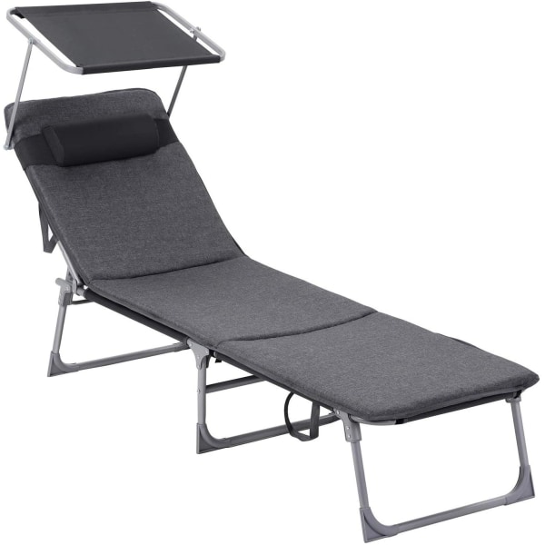 Rootz Solstol - Nackstöd - Soltak - Justerbart ryggstöd - Mörkgrå - 53 x 193 x 29,5 cm