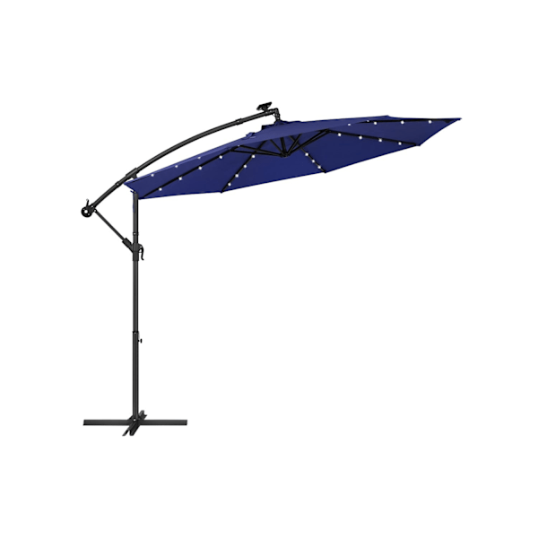 Rootz Marinblå 3 m utomhusparasoll - Parasoll - Solar LED-lampor - Metallstång - 180gsm polyestertyg - 2,45 m höjd - 14,1 kg